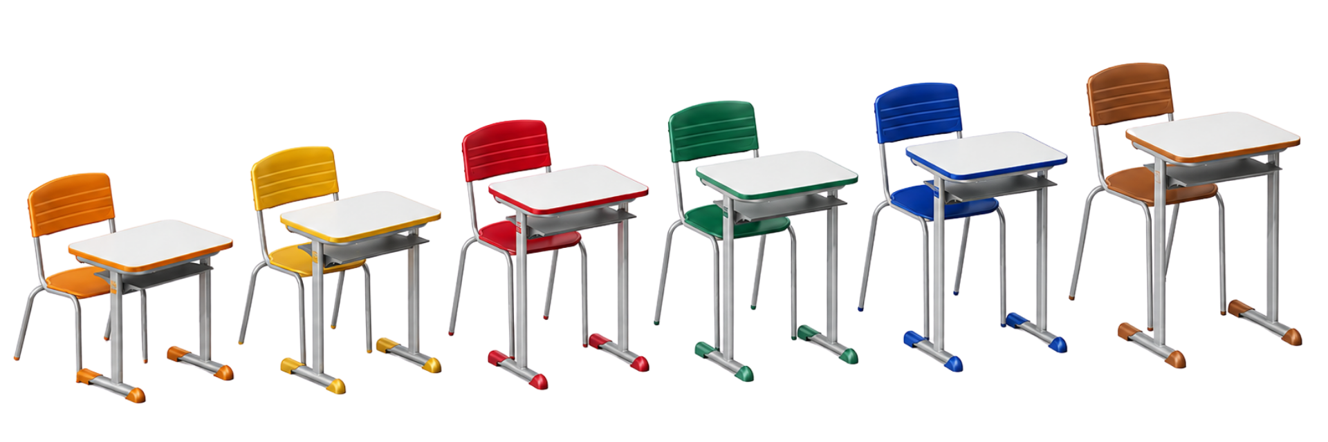 Linha CJA de conjuntos escolares em cores variadas sobre fundo preto